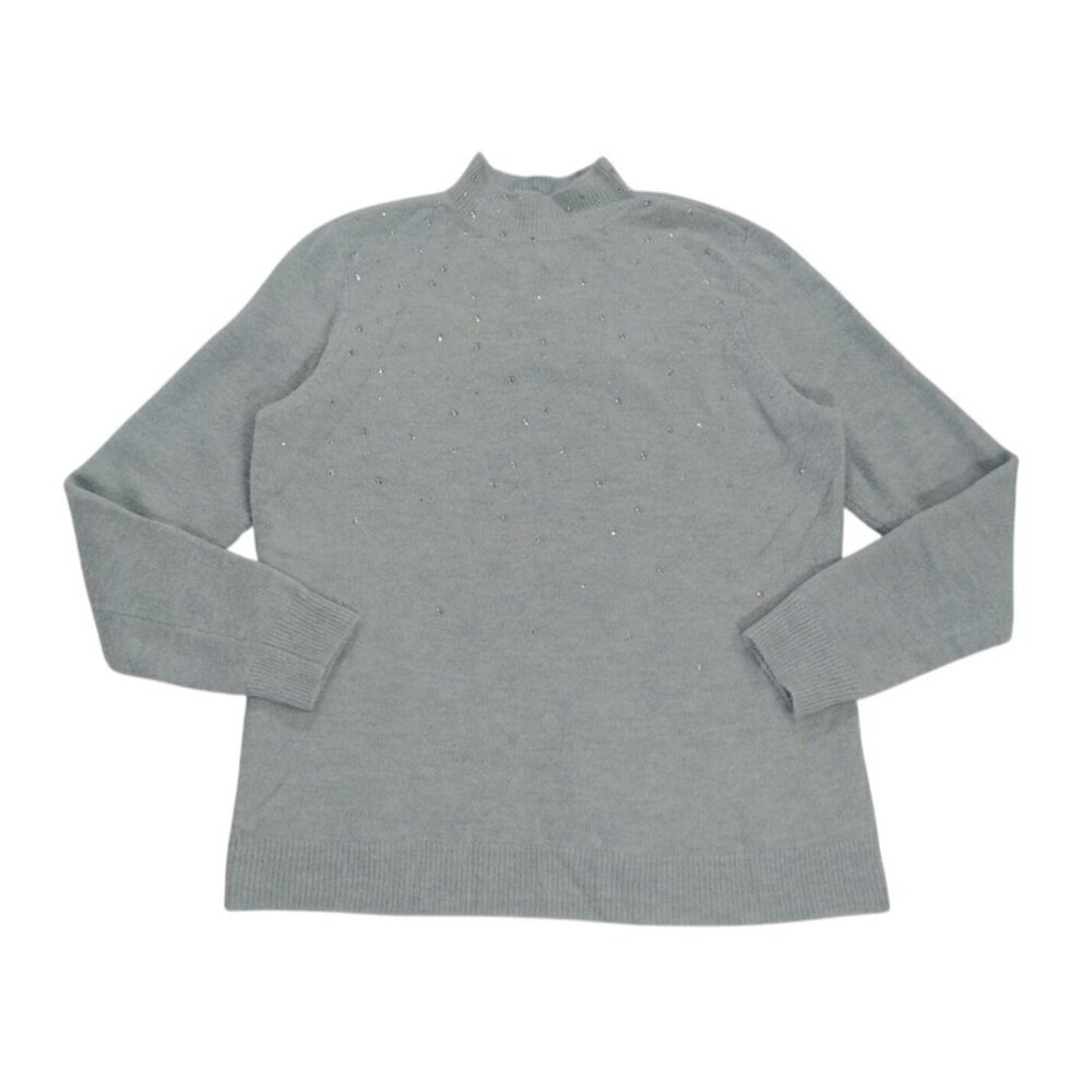 Elle women's blue long sleeve pearl embellished sweater, size L.